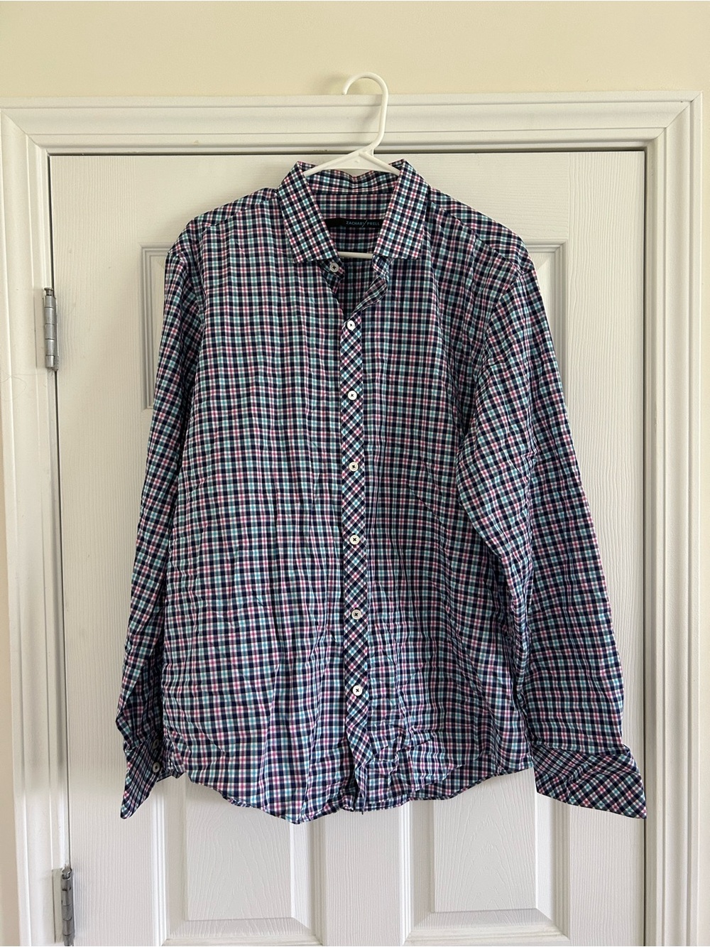 Zachary Prell Men's Plaid Button-Down Shirt in Blue & Pink